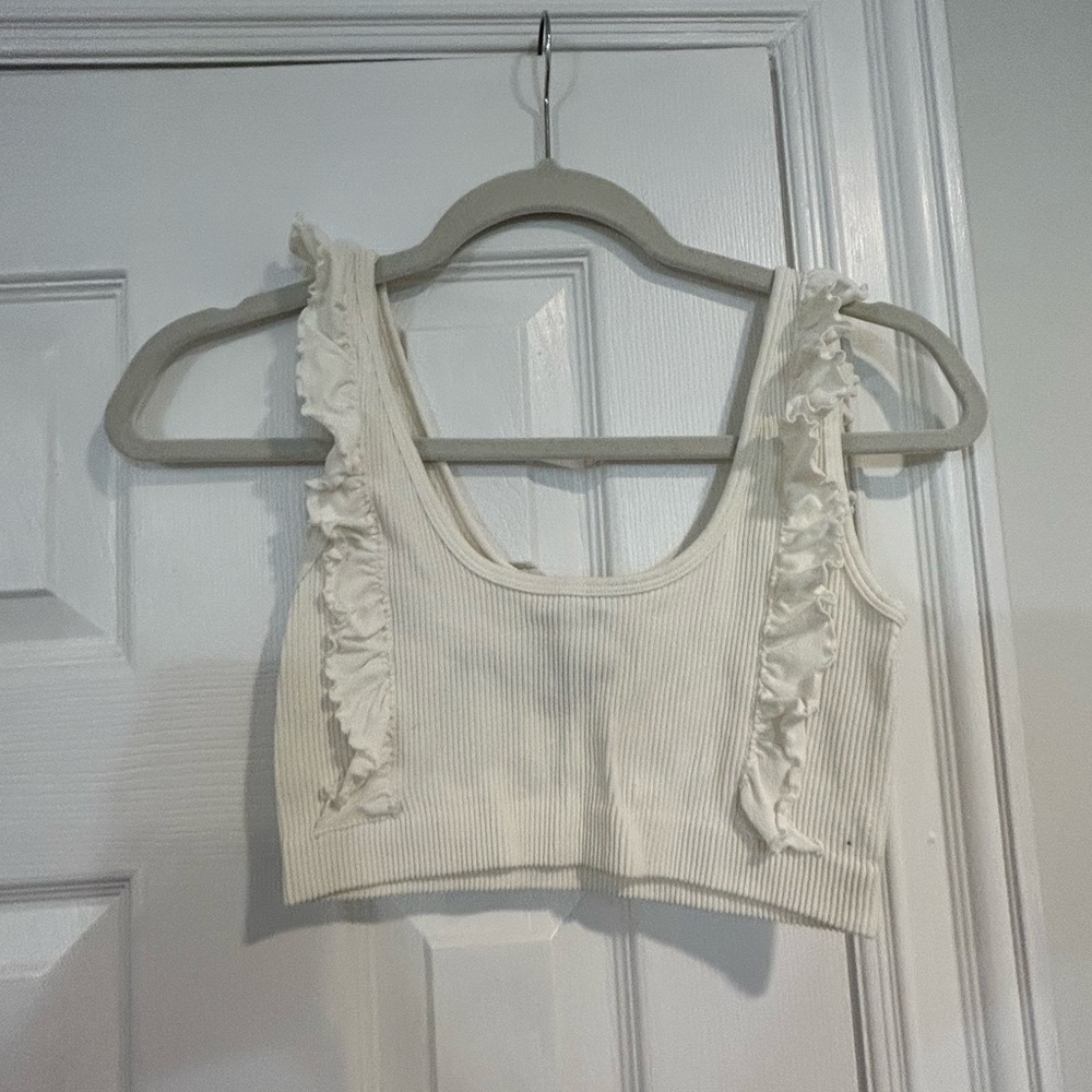 Zara S/XS cropper ruffle sleeve tank top